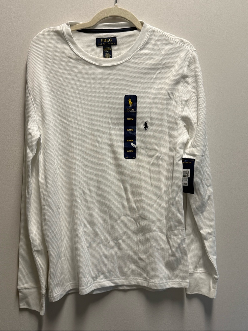 Polo by Ralph Lauren White Long-Sleeve Waffle Knit Tee with Logo